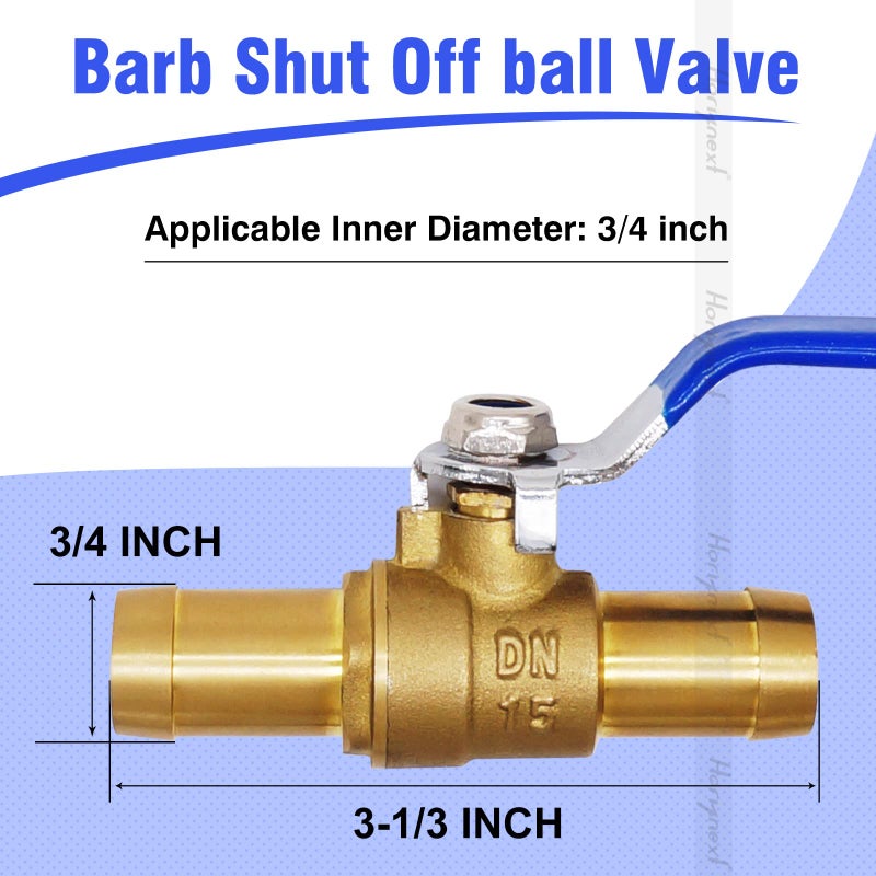 Horiznext Brass 3/4 inch Barb Ball valve, water pipe air pex hose fuel line oil tubing hydro flow natural gas insulation,shut off with Clamps ï¼ˆ 2 pcs) - Image 2